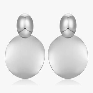 Statement Drop Silver Dangle Round Hammered Earrings